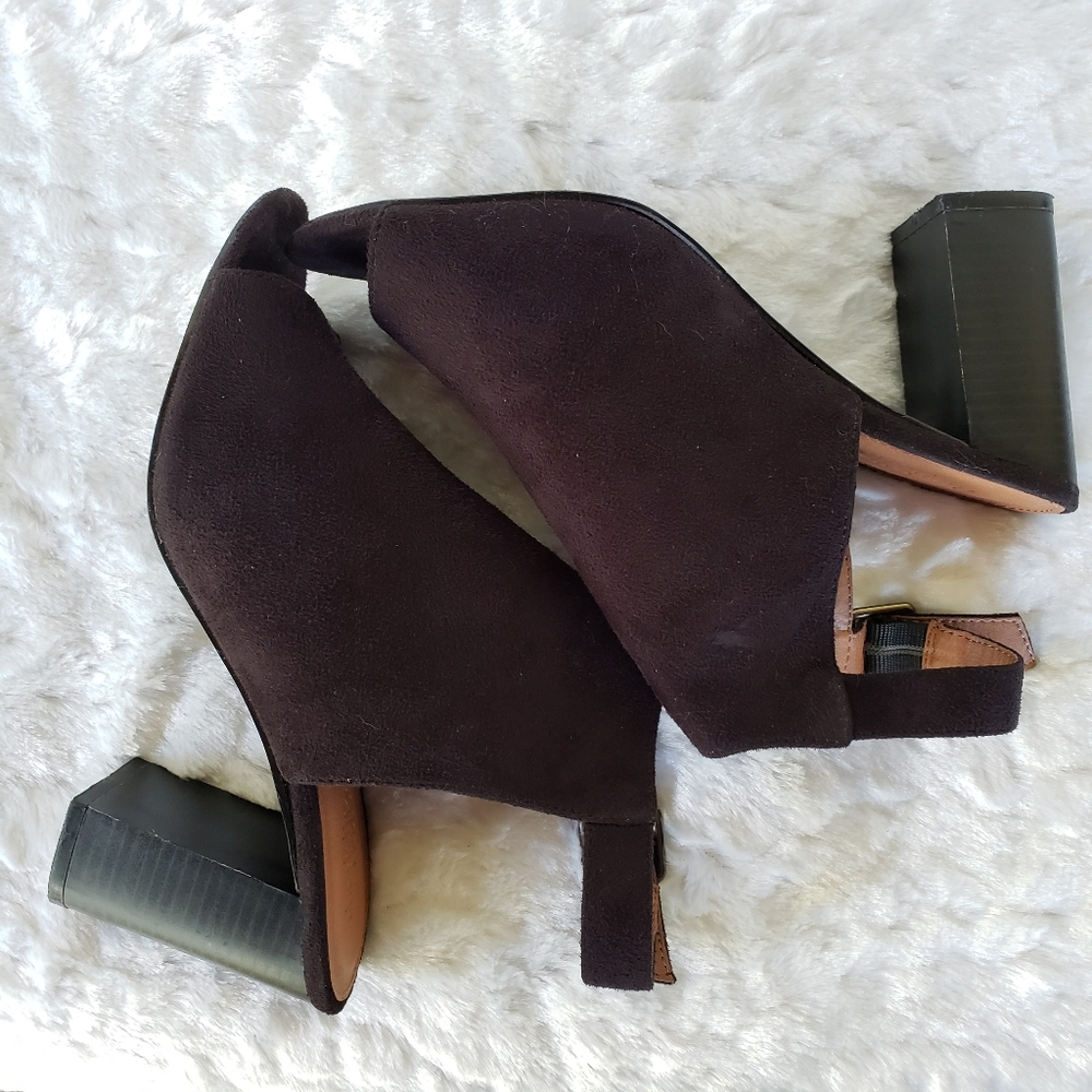 Faux Suede Black Peep Toe Block Heel Mule - Picture 3 of 10